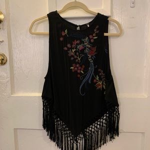 FP Beaded Fringe Tie Back Blouse